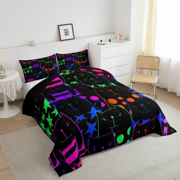 Black Cat Comforter Set Queen Sz - Picture 5 of 5